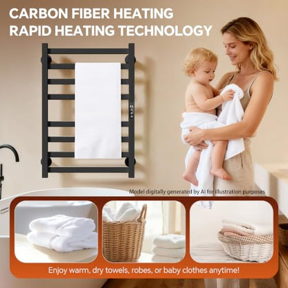 Electric Towel Warmer Wall Mounted, Heated Towel Rack with Intelligent Timer & Temperature Control, Plug-in or Hardwired, Left/Right Compatible, 27 Inch, Black - color: Black, size: 27 Inch