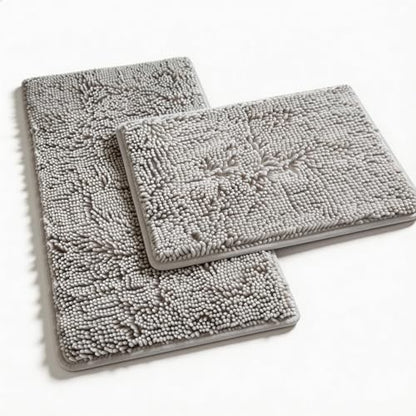 Bathroom Rugs Sets 2 Piece Plush Chenille Bath Rugs Non-Slip Bath Mats Absorbent Shaggy Rugs,Bathtub Mat, Gray Pet Dog Mats,Washable Bathroom Carpet for Tub, Shower, Washroom- 32x20 + 24x16 Inch - color: Ash Gray