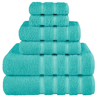 American Soft Linen 100% Cotton Luxury Turkish Towels, 6 Piece Towel Set | Soft Absorbent Quick Dry OEKO Tex Standard 100 Certificated Durable Machine Washable Premium Hotel Quality - color: Turquoise Blue