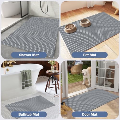 Bathroom Non Slip Shower Mat, Gray 47x32 Inch Bathtub Mat, Non Slip Bathroom Mat for Elderly and Kids, Easy to Dry, Fast-Dry Drainage Hole, Easy to Prune - color: Gray, size: 47" x 32" (Rectangular)