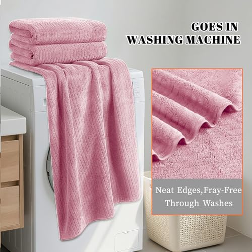 Bath Towels Set of 4 Extra Large 35 x 70 Inches,Luxury Thick High Absorbent and Quick Dry Bath Sheet,Ultra Soft Microfiber,Bathroom,Beach,Yoga,Sport,SPA,Fitness (Pink) - color: Pink, style: 4 Piece Bath Towels