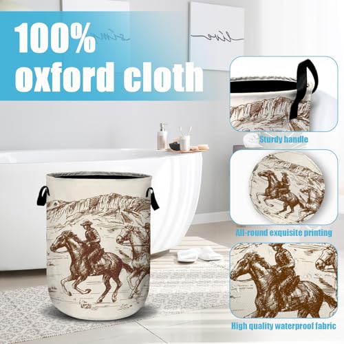 American Wild West Desert Cowboys Laundry Basket, Laundry Hamper Collapsible Oxford Cloth with Handle Clothes Storage Bin for Bathroom Laundry Room Bedroom 15.7 X 20 Inch - color: American Wild West Desert Cowboys