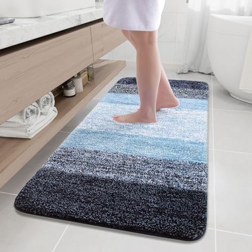 Arotive Microfiber Bathroom Rugs, Shaggy Soft and Absorbent Bath Rug, Thick Plush Machine Washable Dry Bath Mats for Bathroom, Tub and Shower, 59x24, Blue, Rectangular - color: Blue, size: 59" X 24"