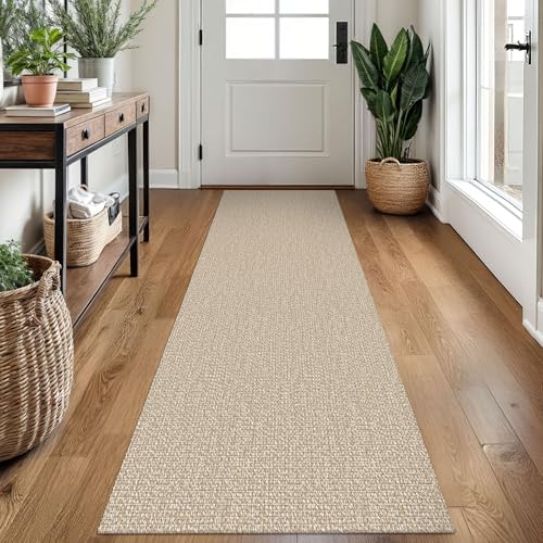 Washable Runner Rug, Non Slip Kitchen Runner, 2x7 Ft, Sand/Beige | Washable Braided Runner Carpet, Non Slip Rubber Dot Backed, For Hallway, Kitchen, Entryway, Bedroom, Laundry Room, Foyer - color: Sand/Beige, size: 2' x 7' (Rectangular)