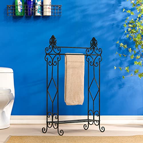 Standing Towel Rack for Bathroom,3-Tier Floor Freestanding Towel Racks with Storage Shelf,Antique Towel Holder Stand-21.75”×13”×38” - color: Retro Black