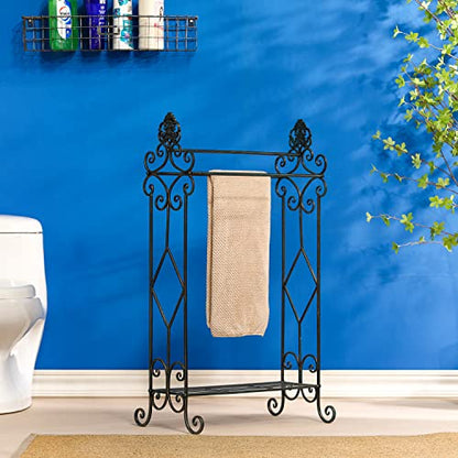 Standing Towel Rack for Bathroom,3-Tier Floor Freestanding Towel Racks with Storage Shelf,Antique Towel Holder Stand-21.75”×13”×38” - color: Retro Black