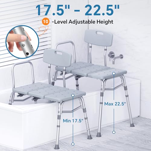 HOMLAND Tub Transfer Bench with Backrest for Bathtub, Height Adjustable | 400 lbs, Slip-Resistant Feet, Sturdy Aluminum Heavy Duty Shower Chair, Safer Bathing Aid Bench for Elderly and Disabled