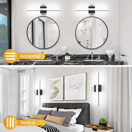 Modern Black and Brass Vanity Light Bar 24 Inch, 16W 5CCT Dimmable Bathroom Light Fixtures LED Wall Lighting Fixture - color: Black+Brass, size: 24 inch