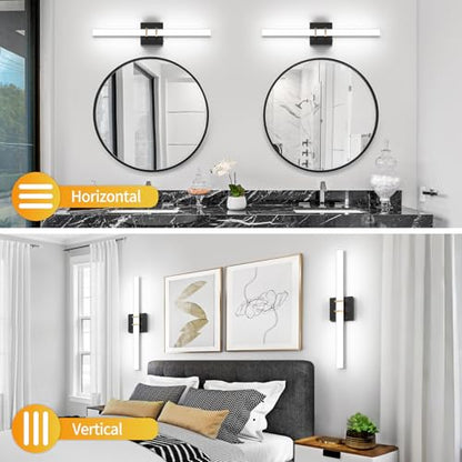 Modern Black and Brass Vanity Light Bar 24 Inch, 16W 5CCT Dimmable Bathroom Light Fixtures LED Wall Lighting Fixture - color: Black+Brass, size: 24 inch