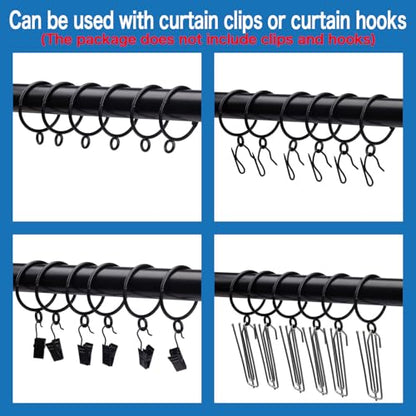 Openable Curtain Rings with Eyelets, 1inch Heavy Duty Rustproof Metal Drapery Rings,Shower Curtain Rings 24pcs Black Zocang - color: Black, size: 1inch Inside Diameter