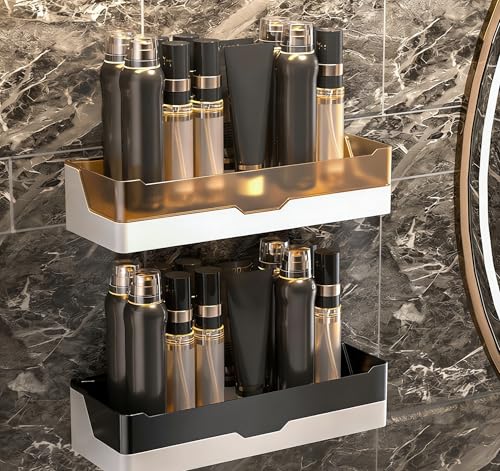 Adhesive Shower Caddy, 1 Pack Acrylic Bathroom Shelves, No Drill Wall Mount Organizer Storage Shelf