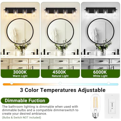 4-Light Bathroom Lighting Fixtures Over Mirror, Matte Black Bathroom Vanity Lights with Clear Glass Shade, Modern Vanity Lighting Fixtures for Living Room, Bedroom, Hallway - size: 4-Light