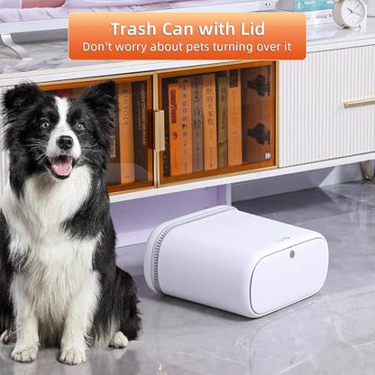 funest 3.3 Gallon Bathroom Trash Can with Push Lid, Dog Proof, White | Double-Layer Design, Air-Suction Bag System, Narrow Plastic Garbage Can with Extra Buckle Replacement