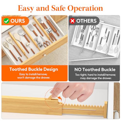 Lifewit 2.36" Kitchen Drawer Dividers, Adjustable Bamboo Drawer Organizers | 5 Pack 14.2"-22" Expandable Drawer Separator for Clothes, Utensils, Dresser, Cabinet, Closet, Nursery Organization & Storage