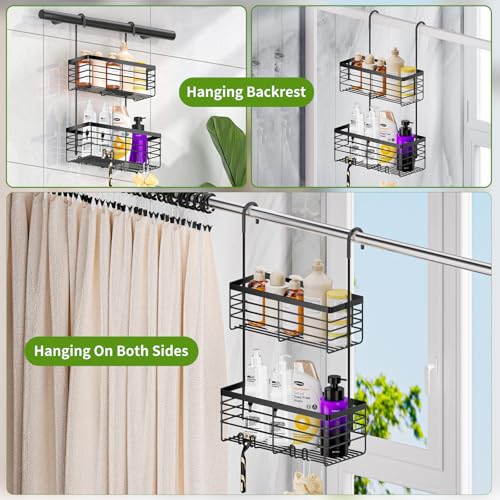 SHANSHUI Shower Hanging Caddy, Double Bathroom Showers Organizer Basket, Shampoo Bracket, Over Door Shower Rack with Hooks, 304 Stainless Steel Rustproof - size: 10.81"D x 4.7"W x 13.6"H