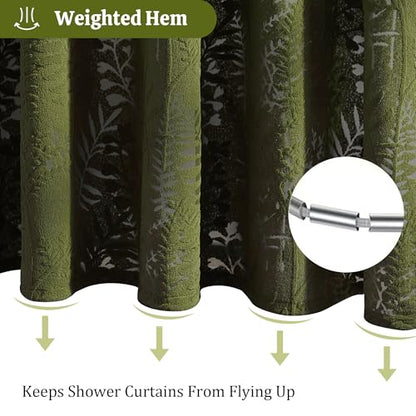 Olive Green Shower Curtain Lace Tropical Plant Textured Shower Curtain Sheer Farmhouse Fabric Shower Curtains for Bathroom 72 x 72 - color: Olive Green, size: 72"W x 72"L (Pack of 1)