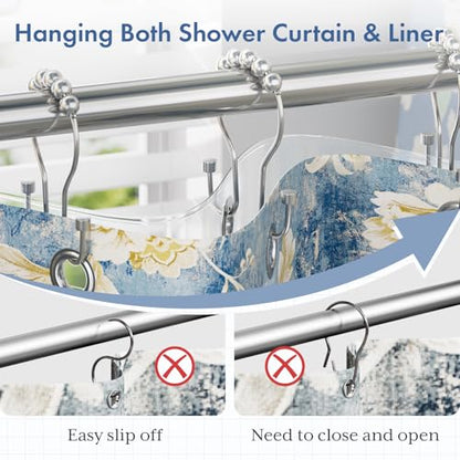 Bathway Shower Curtain Hooks Chrome Shower Curtain Rings with Cylindrical Design, Metal Shower Curtain Hooks Rust Proof, Smooth Glide Double Shower Hooks Rings for Shower Curtain - color: Chrome, style: Modern Shower Hooks with Cylinders