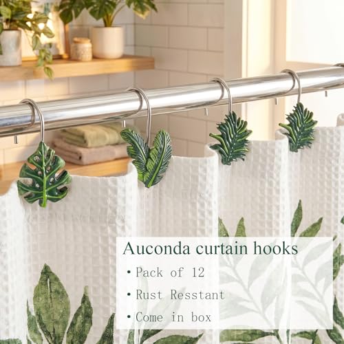 Leaves Shower Curtain Hooks - Modern Tropical Leaf Green Plant Leaf Decorative Stainless Steel Shower Rings Hangers for Mother Daughter Sister Friends Bathroom Accessories