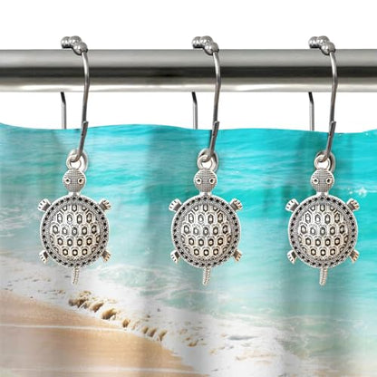 Sea Turtles Shower Curtain Hooks Decorative Rings for Bathroom Ocean Beach Bath Decor Rust Proof Stainless Steel Shower Curtain Hanger,Pack of 12 (Silver) - size: Sea turtle