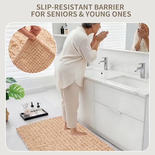 Toilet Rugs U-Shaped Mat 24x24, Contour Bathroom Mat - Ultra Soft & Absorbent Chenille, Quick-Dry, Machine Washable with Non Slip Barrier Backing, Beige - color: Beige, size: 24" X 24"(Toilet Rug)