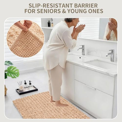 Toilet Rugs U-Shaped Mat 24x24, Contour Bathroom Mat - Ultra Soft & Absorbent Chenille, Quick-Dry, Machine Washable with Non Slip Barrier Backing, Beige - color: Beige, size: 24" X 24"(Toilet Rug)
