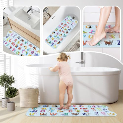 SHUCHING Baby Bath Mat for Tub Non Slip-40x16 Inch, ABC | Bathtub Mat for Kids & Toddler Mold Free, Long Shower Mat for Inside Shower with Suction Cup, Machine Washable - color: Alphabet