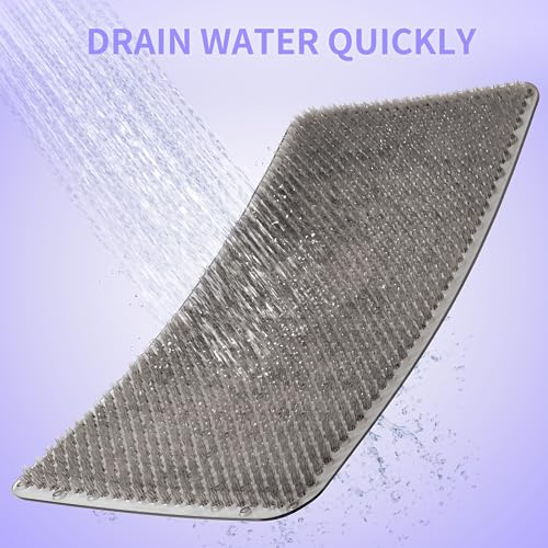 Yolife Shower Foot Scrubber Mat, Anti-Slip Bath Mat with Scrub Bristles, Soft Shower Foot Massager with Strong Suction Cups for Soothe Achy Feet,27.5'' x 15.7'' - color: Grey, size: 27.5" x 15.7" (Rectangular)