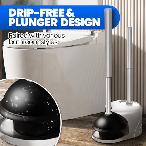 4in1 Toilet Plunger and Brush Set - Home Bathroom Cleaning Tools | 21", Groove Gap Brush, Cleaning Gloves, Heavy Duty Toilet Bowl Cleaner, Apartment Must Haves Bathroom Decor, Dark Grey - color: Dark Grey