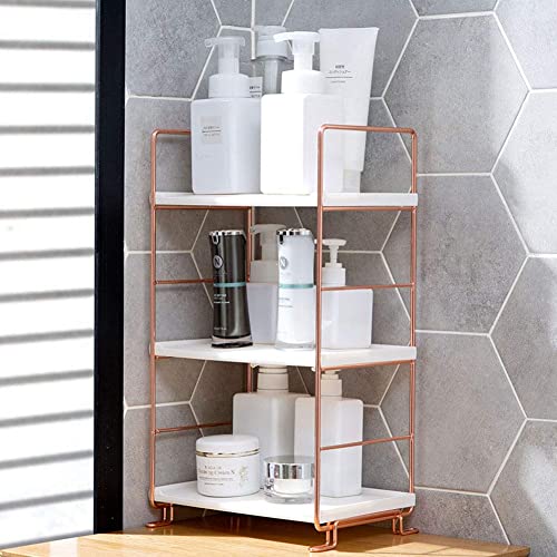 Plastic/Metal Freestanding Stackable Organizer Shelf,Bathroom Countertop Storage Shelf Cosmetic Organizer Holder Kitchen Spice Rack,3-Tier Standing Rack (Rose Gold) - color: Rose Gold