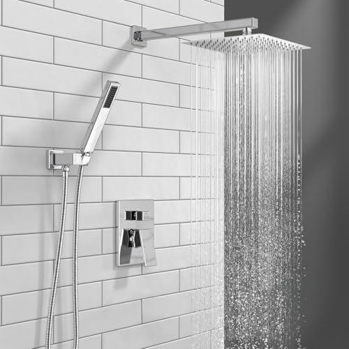 Lava Odoro Modern 2-Setting Square Shower System with Rain Shower Head and Handheld Spray Chrome, Rainfall Shower Faucet Set Chrome, Shower Valve and Trim Kit, Polished Chrome SF103-C - color: Chrome, style: Without Tub Spout