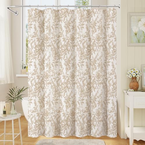 Brown Boho Linen Shower Curtain, Farmhouse Floral for Bathroom | Botanical floral print. Rustic farmhouse boho decor. Durable linen blend fabric. Machine washable for easy care. 72x72 - color: Brown, size: 72"W x 72"L (Pack of 1)