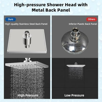 Hibbent cUPC Certified Thickness Metal 6'' Square Rain Shower Head, Chrome | High Pressure Shower Head, Bathroom Waterfall Shower Heads, High Flow Fixed Showerheads with Adjustable Brass Ball Joint - color: Chrome, style: Square 6''