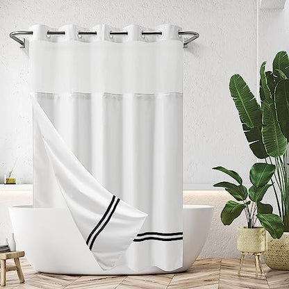 River Dream Shower Curtain with Snap in Liner,No Hooks Needed Shower Curtain for Bathroom,Hotel Grade,Machine Washable,71" Wx74 H, White and Black Stripe and Magnets - color: Black Stripe, size: 71"W x 74"L (Pack of 1)