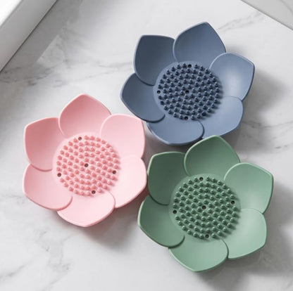 3Pcs Lotus Silicone Soap Holder, Self Draining Flower Soap Dish Tray, Easy Dry Soap Saver for Shower Bathtub, Spa Relaxation (Blue&Pink&Green) - color: Blue&pink&green