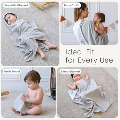 Softan Baby Hooded Towels and Washcloths Set 6 Pack, 28x28 Ultra Soft & Absorbent Baby Bath Towels for Newborn Infant Toddler, Unisex Boys Girls (Grey Star) - color: Gray Star