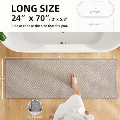 TYUU Bathroom Runner Rugs, Long Bath Mat Runner Washable Thin Quick Dry Low Pile Bathroom Runner Rugs Non Slip, Beige 24"x70" - color: Beige01, size: 2' X 5'10" (Runner)