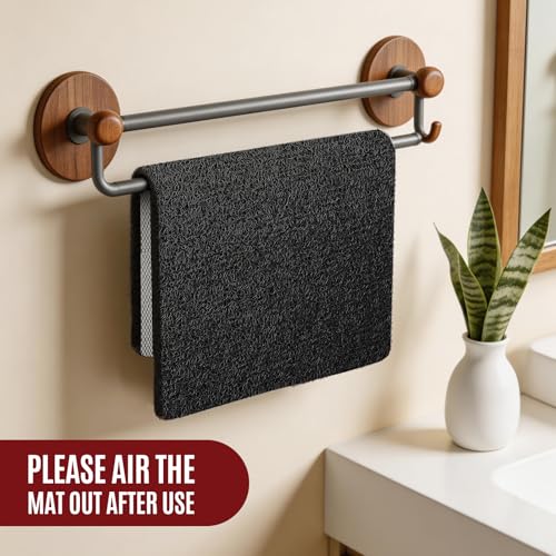17 * 24in Shower Mat Bathtub Mat Non Slip | Bathmats Non Slip, Quick Drying Foot Scrubber Loofah Mats for Inside Shower, Tub, Bathroom, Home, Black - color: Black, size: 24" x 17" (Rectangular)