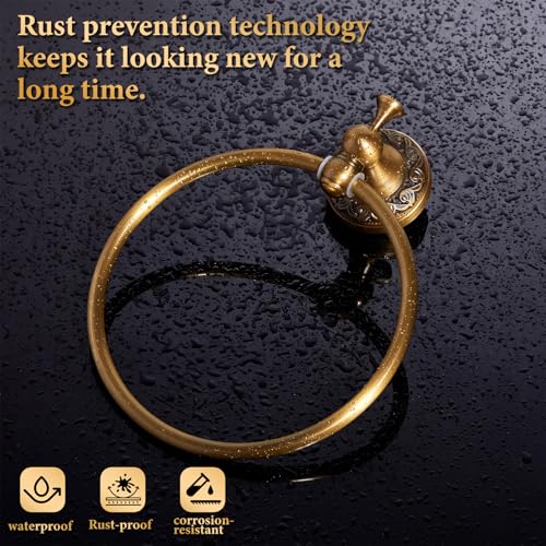 2 Pcs Antique Brass Toilet Paper Holder Towel Ring Set, Vintage Bathroom Hardware, Wall Mounted Toilet Tissue Holder Hand Towel Ring, Rustproof Brass Bathroom Accessories(Style 2) - style: Style 2