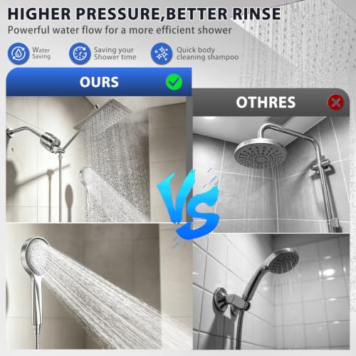 10" Shower Head with Handheld, Rain Shower Head with Filter Combe Set | High Pressure; 3 Modes Sprayer; Filtered Shower for Hard Water,Families, Pets; Adjustable Height & Angle; Easy Install;Chrome