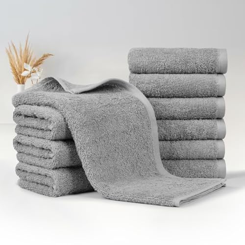Amazon Basics Soft and Thick Cotton Hand Towels for Gym, 16 x 26 in, Gray, 12-Pack - color: Gray, size: 12 Pack
