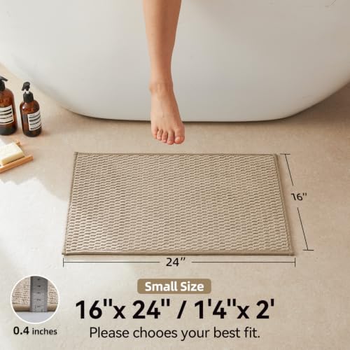Triohero Bathroom Rugs Non Slip Washable, Super Absorbent Thin Bath Mat Small Quick Dry Low Pile Bathroom Rug, Beige 16x24 - color: Beige New, size: 16"x24"