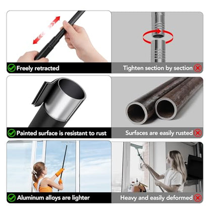 Shower Squeegee with Long Handle, 15-51" Telescopic Squeegee for Window Cleaning, Shower Squeegee for Glass Doors, Extendable Window Cleaner Tool for Tile Walls, Sliding Door, Floor, Car Windshield