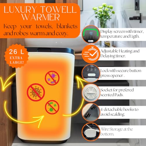 Di’Aroma Luxury Towel Warmer Bucket for Bathroom – Extra Large 26L Heated Towel Warmer for Towels, Robes & Blankets, Hot Towel Warmer with Fast Heating, Includes Aroma Tablets, Housewarming Gift - color: Black & White
