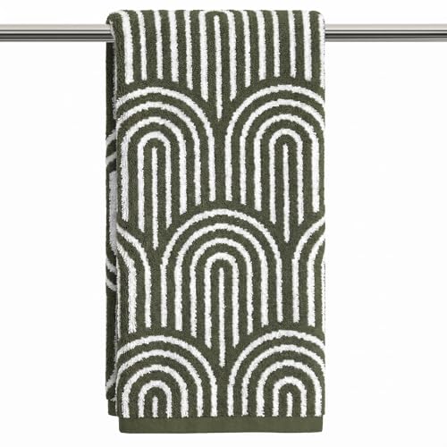 Artoid Mode 1 Pc Beige Olive Green Arched Stripes Jacquard Hand Towels for Bathroom, Cotton Soft Absorbent Bathroom Decor Towels, 13.7 x 29.5 Inch - color: Beige/Olive Green, size: 13.7" x 29.5", 1PC