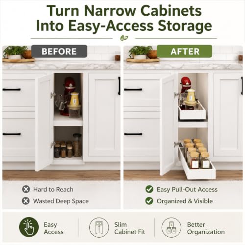Fokyfok Pull Out Cabinet Organizer,Expandable,No Drill,Heavy Duty,Kitchen | 7"-11"W x 17"-24"D,Narrow,Pull out Drawers,Cabinet Drawers Slide out,Roll out Shelves,Pantry,Bathroom,Adhesive,Adjustable,1PC - size: 7"-11"W X 17"-24"D