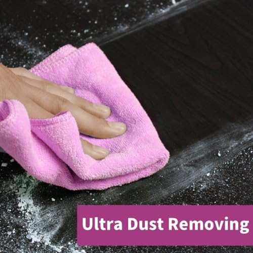 Premium Microfiber Cleaning Cloths, Ultra Absorbent Lint-Free Reusable Towels for Kitchen, Glass, Countertops, Stainless Steel & Household Cleaning, 400 GSM, 12" x 12" - color: Purple