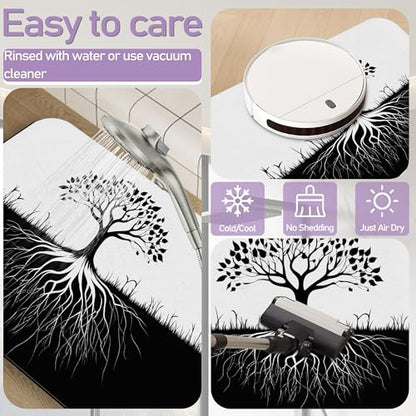 Black White Tree Bathroom Rug, Rapid Dry Absorbent with Non-Slip Rubber Base Bath Mats for Bathroom 17"x30" - color: Black White Tree