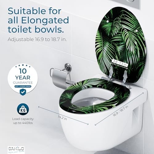 SANILO Wooden Toilet Seat with Soft Close [ELONGATED] - Decorative, Quiet & Slow Close Molded Wood Seat - With Strong Bumpers & Hinges - Adjustable Fit - Palmdream - color: Palmdream