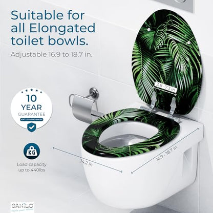 SANILO Wooden Toilet Seat with Soft Close [ELONGATED] - Decorative, Quiet & Slow Close Molded Wood Seat - With Strong Bumpers & Hinges - Adjustable Fit - Palmdream - color: Palmdream