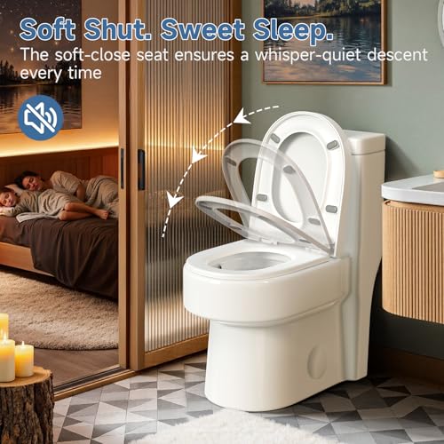 Compact One Piece Toilet with Soft-close Seat Lid, Power Dual Flush 1.2/1.85 GPF, Modern Standard White Toilet Bowl, Smart Toilet For Bathroom, 12'' Rough-in - style: BH-22